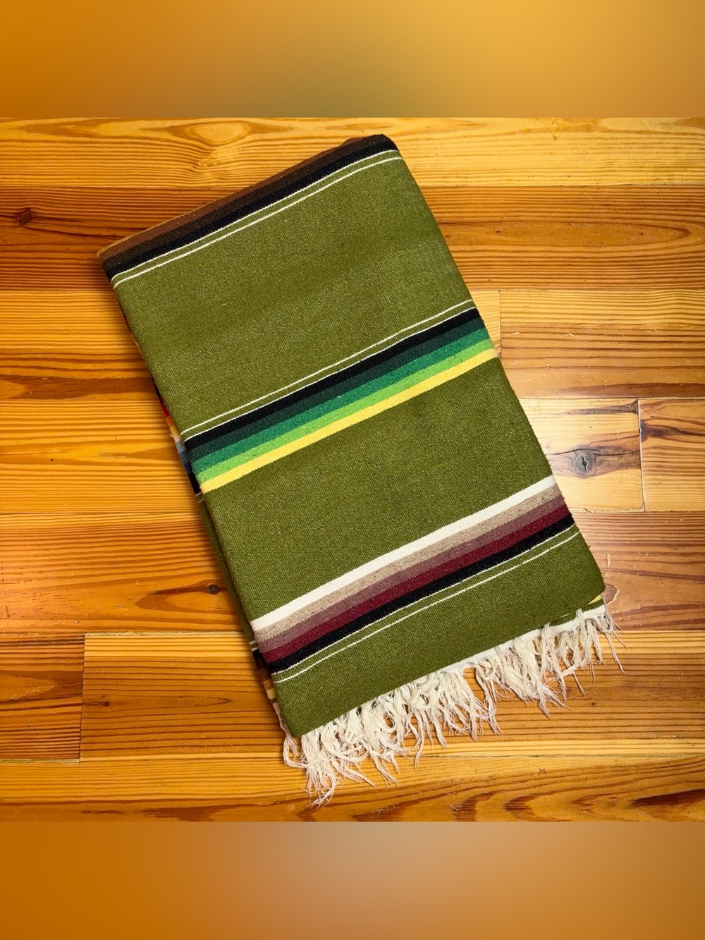 Vintage Mexican Woven Large Blanket Striped Saltillo 58" x 90"